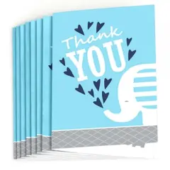 Big Dot of Happiness Blue Elephant - Boy Baby Shower or Birthday Party Thank You Cards (8 count)