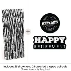 Big Dot of Happiness Happy Retirement - Paper Straw Decor - Retirement Party Striped Decorative Straws - Set of 24