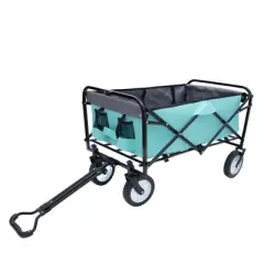 NAYSAYE Wagon Collapsible Utility Cart with Strapping System and All Terrain Wheels for Outdoor Use, Green, 35.04"*21.65"*38.98"