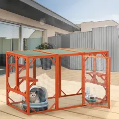 AZL1 Life Concept Pet Crates and Houses Outdoor Cat Cage with Weatherproof Roof and Adjustable Platforms for Safe Playtime, Orange, 70.9"*31.5"*31.5"