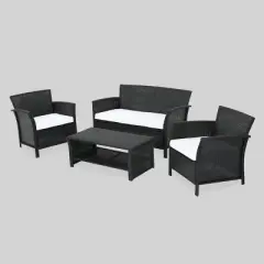 St. Lucia 4pc Wicker Patio Seating Set Black/White - Christopher Knight Home