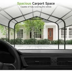 Real Relax Metal Carport, Heavy Duty Car Port, All-Weather Outdoor Storage Trucks, Boats, Cars, Galvanized Steel Roof, Vertical Stripe Design