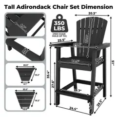 Outdoor Bar Height Adirondack Chairs with Connecting Tray, Balcony Chairs Recycled Poly Adirondack for Deck, Outdoor Tall Adirondack Chairs