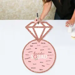 Big Dot of Happiness Bride Squad - Ring Guest Book Sign - Rose Gold Bridal Shower or Bachelorette Party Guestbook Alternative - Signature Mat