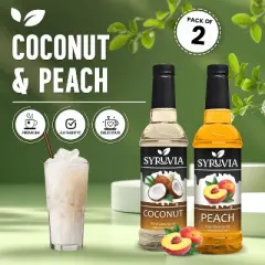 Syruvia Coffee Flavors Variety Pack: Coconut & Peach 25.4 fl oz Syrup