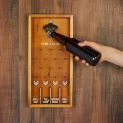 Foster & Rye Plink-A-Drink Wall Mounted Bottle Opener and Catcher- Wooden Bottle Cap Opener Party Games for Parties