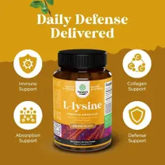 Lysine Tablets, High Strength L-Lysine Supplement for Eye Health Lip Care Collagen Synthesis and Immune Support, Nature's Craft, 100ct