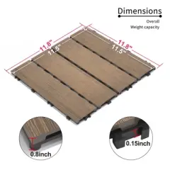 Chic Crate 22-Pack 12inch WPC Wood-Plastic Composite Patio Tiles &ndash; Interlocking DIY Decking Tiles, All-Weather Oak Flooring