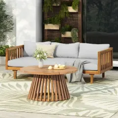 FIONECA Claremont 3-Seater Patio Daybed with Cushions and Acacia Wood Coffee Table, Outdoor Furniture Set