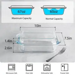 Itopfox 2 QT Rectangular Glass Casserole Dish with Lid, Oven Safe Tempered Glass Bakeware for Cooking, Baking, and Serving