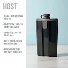 Host  Easy-Fill Hip Liquor Flask for Alcohol with Hinged Refill Lid and Hinged Lid, Dishwasher Safe BPA-Free Plastic, Grey, 6 Oz, Set of 1