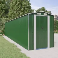 vidaXL Garden Shed Green Galvanized Steel Large Garden Shed - 75.6" x 369.3" x 87.8"