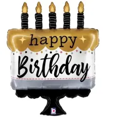 LoonBalloon 28 Inch Satin Metallic Cake Birthday Balloon with 4 latex balloons- Festive & Fun