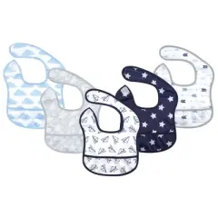 Hudson Baby Infant Boy Waterproof Polyester Bibs 5pk, Paper Airplane