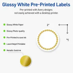 Avery&reg; Labels, 2" Diameter, Gold Beads, Glossy White, 120ct