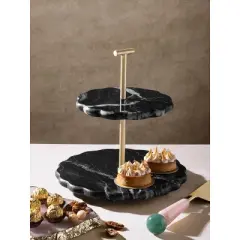 Concorde Black Marble Two-Tier Cake Stand
