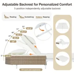 Rattan Outdoor Daybed: 5-Position Backrest, Removable Cushions, Iron Frame for Garden/Backyard/Poolside