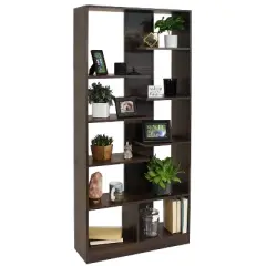Sunnydaze Indoor Rosalee 9-Tier Open Bookshelf with Staggered Shelves - Coffee Brown
