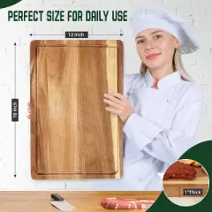 Set of 2 Extra Large Cutting Board, Bamboo Acacia Block Carving Board for Countertop, Over Sink Chopping Boards with Juice Groove & Handle