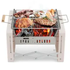 SEVOBAL Outdoor Grills, Griddles and Smokers Portable Charcoal Grill, BBQ with Dual Cooking Surfaces for Outdoor Enjoy, Beige, 16.33"*4.82"*12.8"