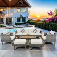 ELJGET 6 Pieces Wicker Patio Furniture Sets Outdoor Conversation Set, All Weather PE Rattan Sectional Sofa Couch with Storage Table and Cushions