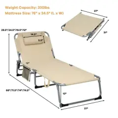 Costway 4-Fold Oversize Padded Folding Chaise Lounge Chair Reclining Chair