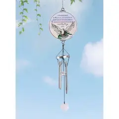 Dicksons WCA-1003 Safely Home in Heaven Silver Tone and Green 14.5 Inch Aluminum Suncatcher Wind Chime Noisemaker