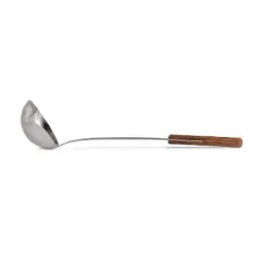 Petromax Kitchen or Campfire Serving Ladle with Spout, Durable Stainless Steel and Wooden Handle, Large 3.4 fl oz