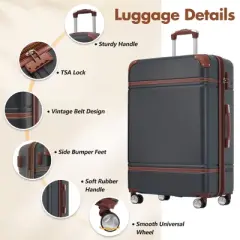 Lyngins Vintage 3-Piece Luggage Set &ndash; 24" Expandable Hardside Suitcase, Travel Duffel Bag (Trolley Sleeve), Toiletry Bag, 3-Step Telescoping Handle