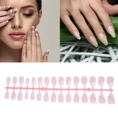 Unique Bargains French Almond Fake Nails White 4 Pcs