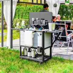 Outsunny 104 Quart Patio Cooler Cart, Outdoor Beverage Rolling Ice Chest with Bottle Opener and Shelves for Pool Deck BBQ Cookouts Party