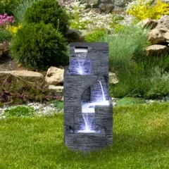 Northlight 32.25" Black and Gray Lighted Three-tier Outdoor Garden Water Fountain