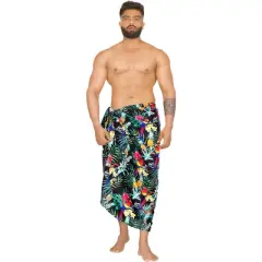 HAPPY BAY Men's Vacation Beachwear Lava Lava Sarongs Swimwear Cover Up Summer Long Holidays Wrap Vacation Pareo For Men One Size Black, Bird