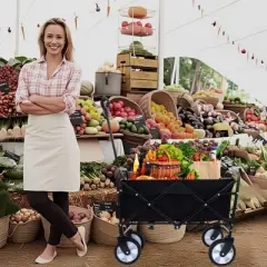 NAYSAYE Wagon Collapsible Utility Cart with Strapping System and Liner Set for Outdoors, Black, 25.98"*17.32"*37.4"