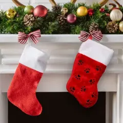 Northlight Traditional Christmas Stocking with Black Paw Prints  - 14"- Red and White