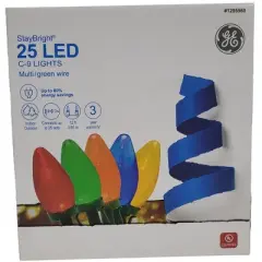 GE StayBright 25 LED C-9 Christmas Lights Multi Color with Green Wire 12-FT