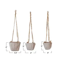 Storied Home Round Jute and Cotton Hanging Planters, Natural, Set of 3
