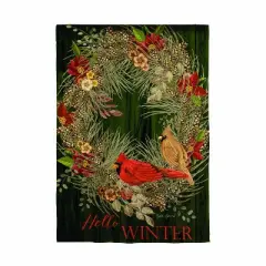 Evergreen Hello Winter Moire Garden Flag 12 x 18 Inches Indoor Outdoor Decor