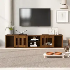 Mid Century Modern 2 in 1 Pet Friendly TV Stand with Extendable Table,Soft Cushion,Sliding Door Design-Maison Boucle