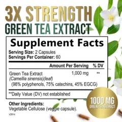 Green Tea Extract, Natural Fat Burn & Weight Loss Supplement 1000mg EGCG Capsule - 60 Capsules;120 Capsules;240 Capsules