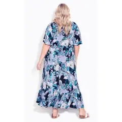 Women's Plus Size Sasha Flutter Sleeve Maxi Dress  - Blue Dahlia | AVENUE