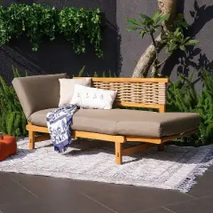 Cambridge Casual Auburn Teak Sofa Daybed with Sunbrella Cast Shale Cushion