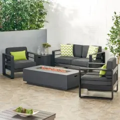 Christopher Knight Home Maya Bay Outdoor Aluminum 4 Seater Chat Set with Fire Pit