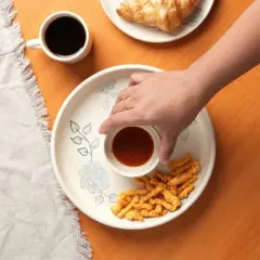 SEVOBAL Serving Platters Handcrafted Ceramic Chip and Dip Serving Set, Elegant Party Platters for Entertaining in Parties, Beige, 1.97"*9.25"*1.97"