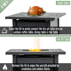 30-Inch Square Outdoor Propane Fire Pit Table - 50,000 BTU, Black Steel