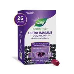 Nature's Way Sambucus Ultra Immune Juicy Burst Chews with Vitamins C & D3, Zinc, Elderberry Extract - Berry Flavored - 25ct