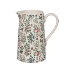 Transpac Dolomite Holiday Branches Pitcher 120oz Multicolor Ceramic Beverage Server for Christmas Tabletop Decor