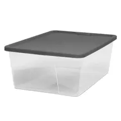 Homz Snaplock 12-Quart Plastic Multipurpose Stackable Storage Container Bins with Gray Snaplock Lid for Home and Office Organization, Clear (4 Pack)