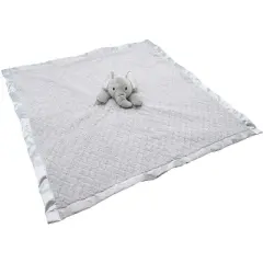 EVERYDAY KIDS Large Lovey Baby Security Blanket Sweet Elephant Stuffed Animal on 30&rdquo; Gray Snuggle Baby Blanket; Fluffy Fleece with Attached Plush