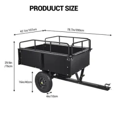 750 lbs Heavy-Duty Steel Dump Cart - 15 Cubic Feet Garden Utility Trailer with Removable Sides, Hand-Pull or Foot Pedal Dumping for ATV UTV